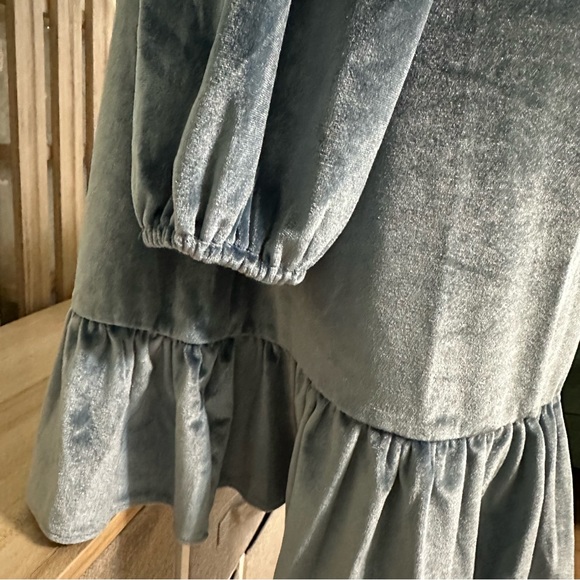 NWT LC Lauren Conrad Velvet Dress - BLUE Smocked Ruffle Women Size L - midi - Picture 8 of 12